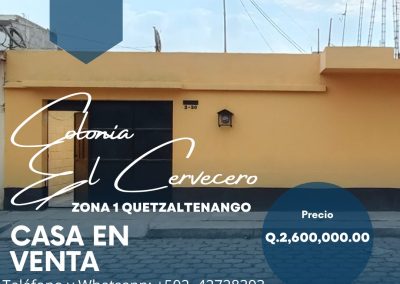 Casa en Venta Colonia El Cervecero Quetzaltenango